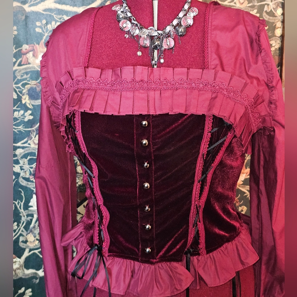 Scarlet Darkness XXL Dark Burgundy Victorian Gothic Steampunk Corset Blouse